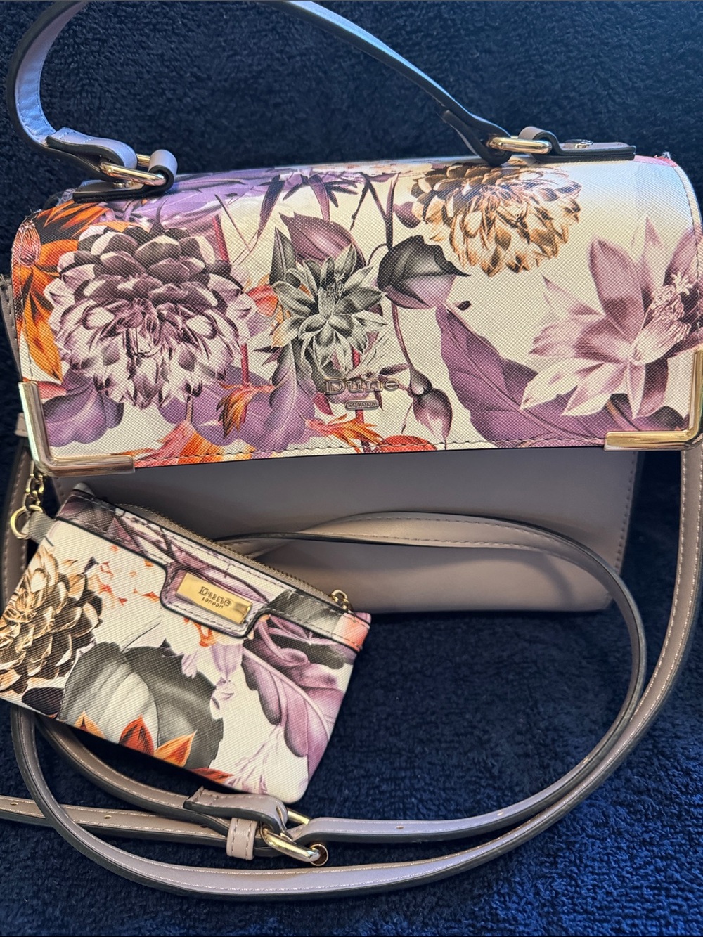 Coach Floral Leather Crossbody in Purple, Cream and Orange